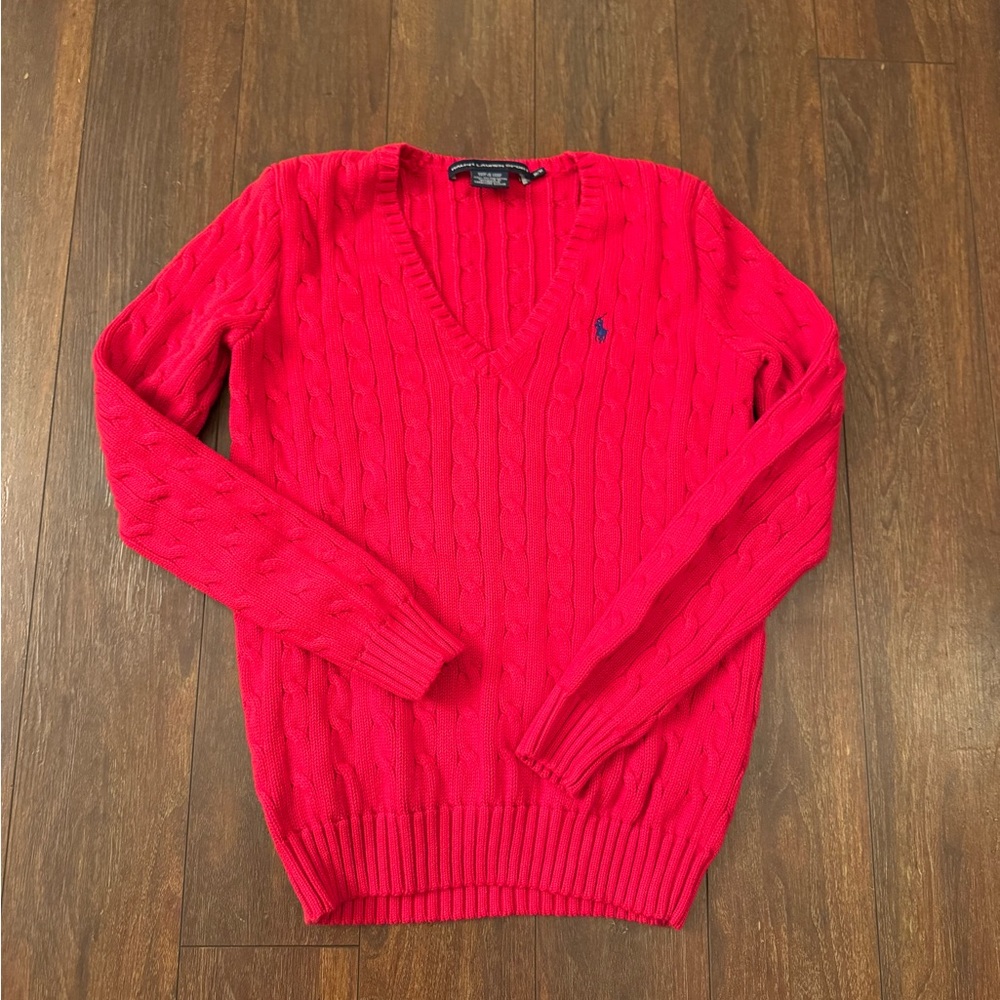 Red V-neck sweater- long sleeves
